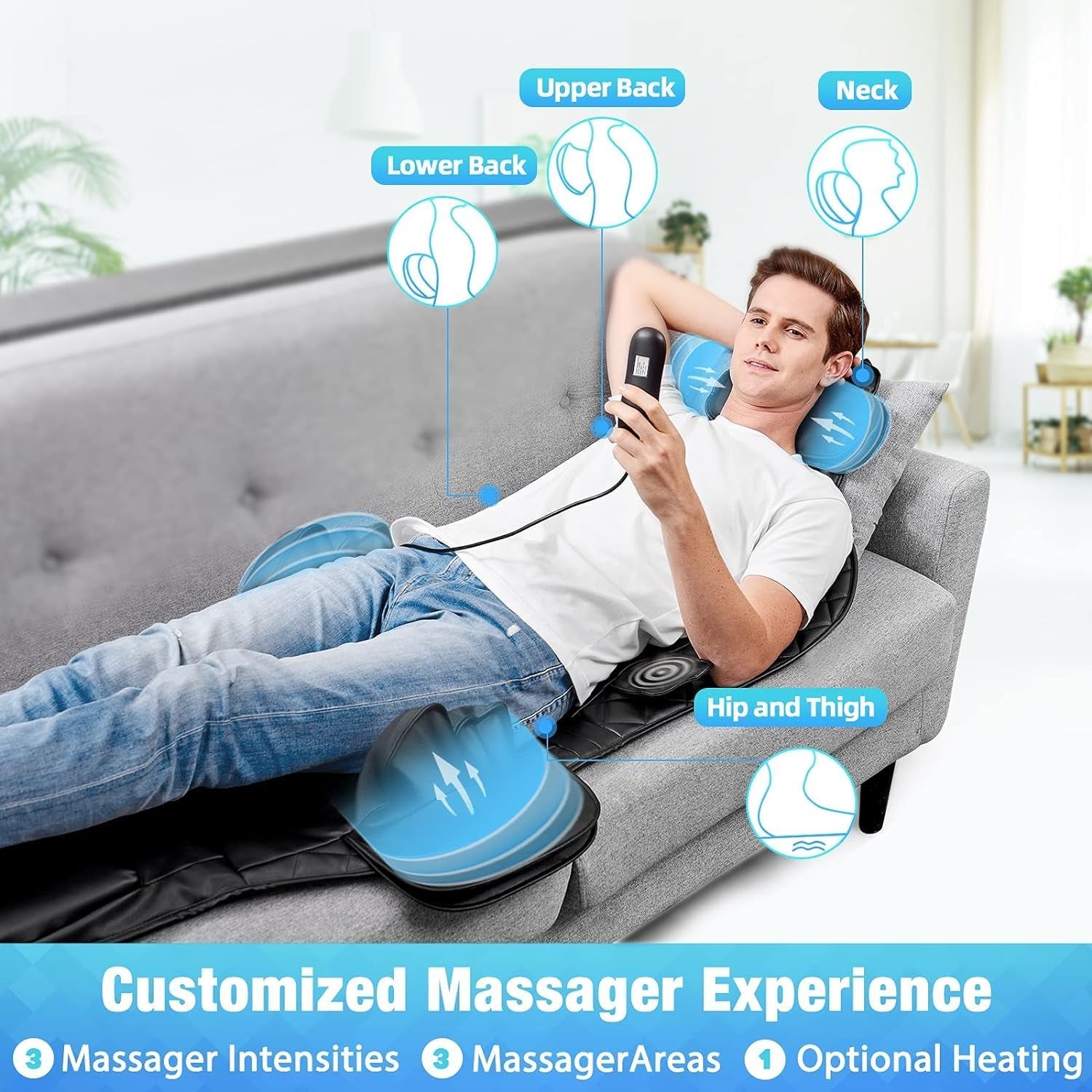 Back Massager with Heat & Compress,Vibrating Massage Seat Cushion for Home or Office Chair Use,Electric Body Massager Helps Relieve Stress and Fatigue for Neck,Back and HIPS