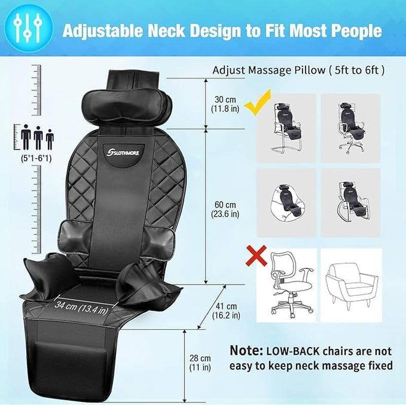 Back Massager with Heat & Compress,Vibrating Massage Seat Cushion for Home or Office Chair Use,Electric Body Massager Helps Relieve Stress and Fatigue for Neck,Back and HIPS