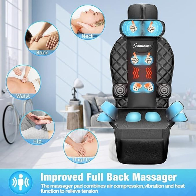 Back Massager with Heat & Compress,Vibrating Massage Seat Cushion for Home or Office Chair Use,Electric Body Massager Helps Relieve Stress and Fatigue for Neck,Back and HIPS